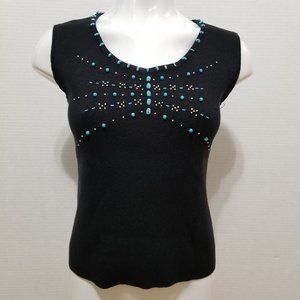 KIKIT top Medium sleeveless beaded embellished bling knit Y2K early 2000's VTG